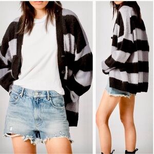 ALLSAINTS black and white wide striped punky lou wool blend knit cardigan S